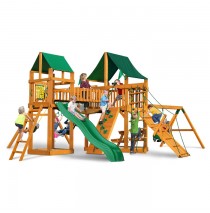 Pioneer Peak Cedar Swing Set w/ Amber Posts / Sunbrella Canvas Forest Green Canopy